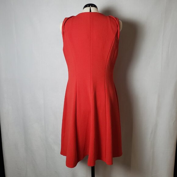 London Times Red Fit & Flare Dress Shoulder Detail Knee Length V Neck Size 14 - Picture 3 of 14